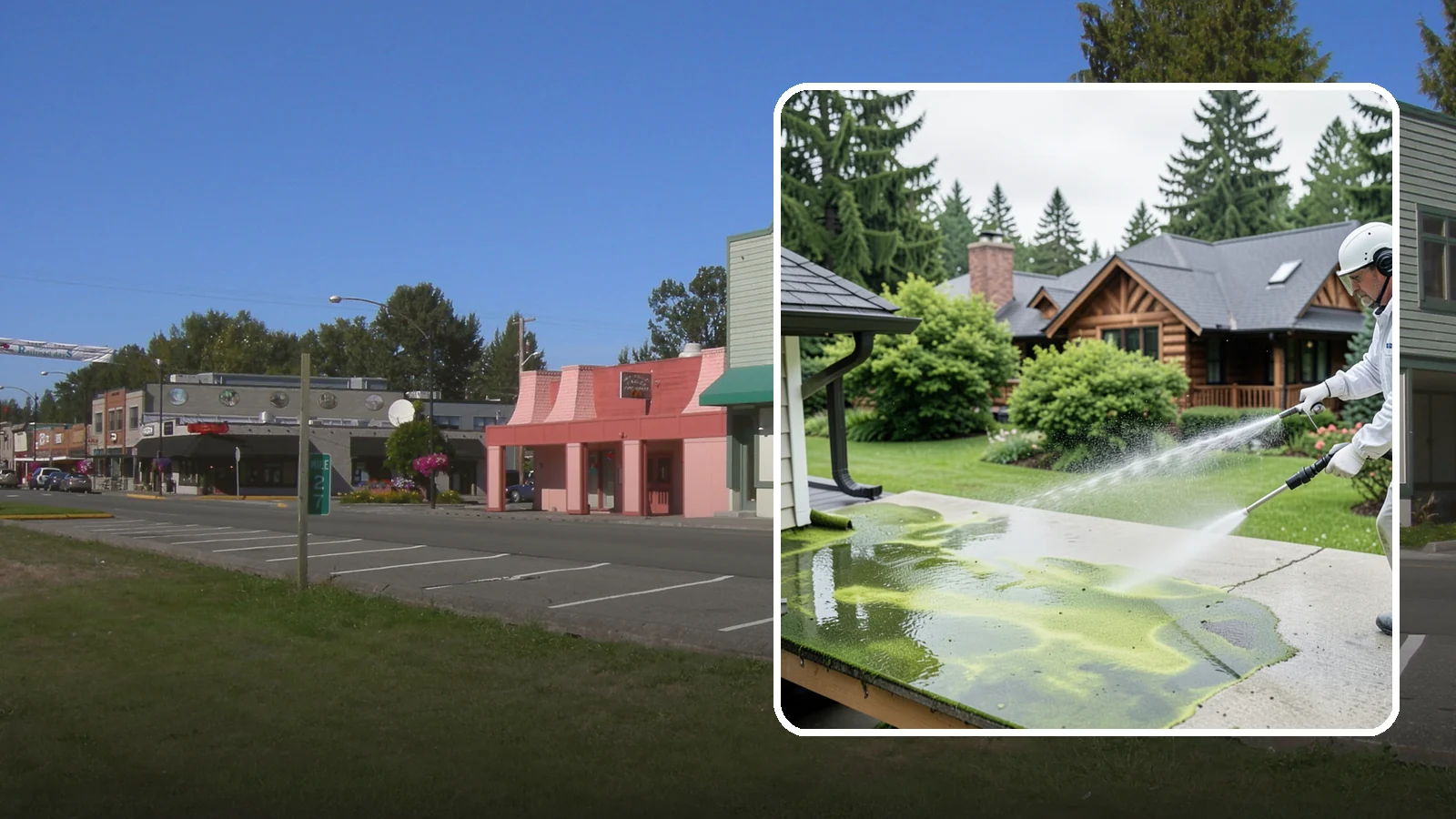 Algae Removal in Snoqualmie, King County, WA - Soft-wash algae removal that lifts the green film coating siding, roofs, decks, and concrete across shaded properties.