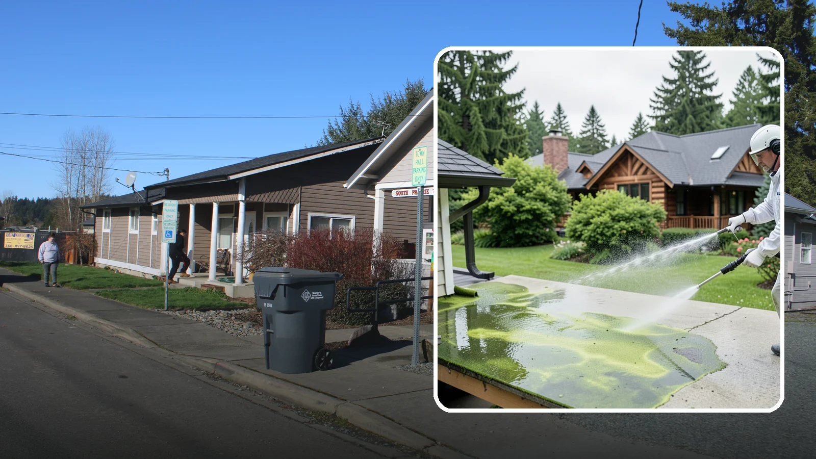 Algae Removal in South Prairie, Pierce County, WA - Soft-wash algae removal that lifts the green film coating siding, roofs, decks, and concrete across shaded properties.