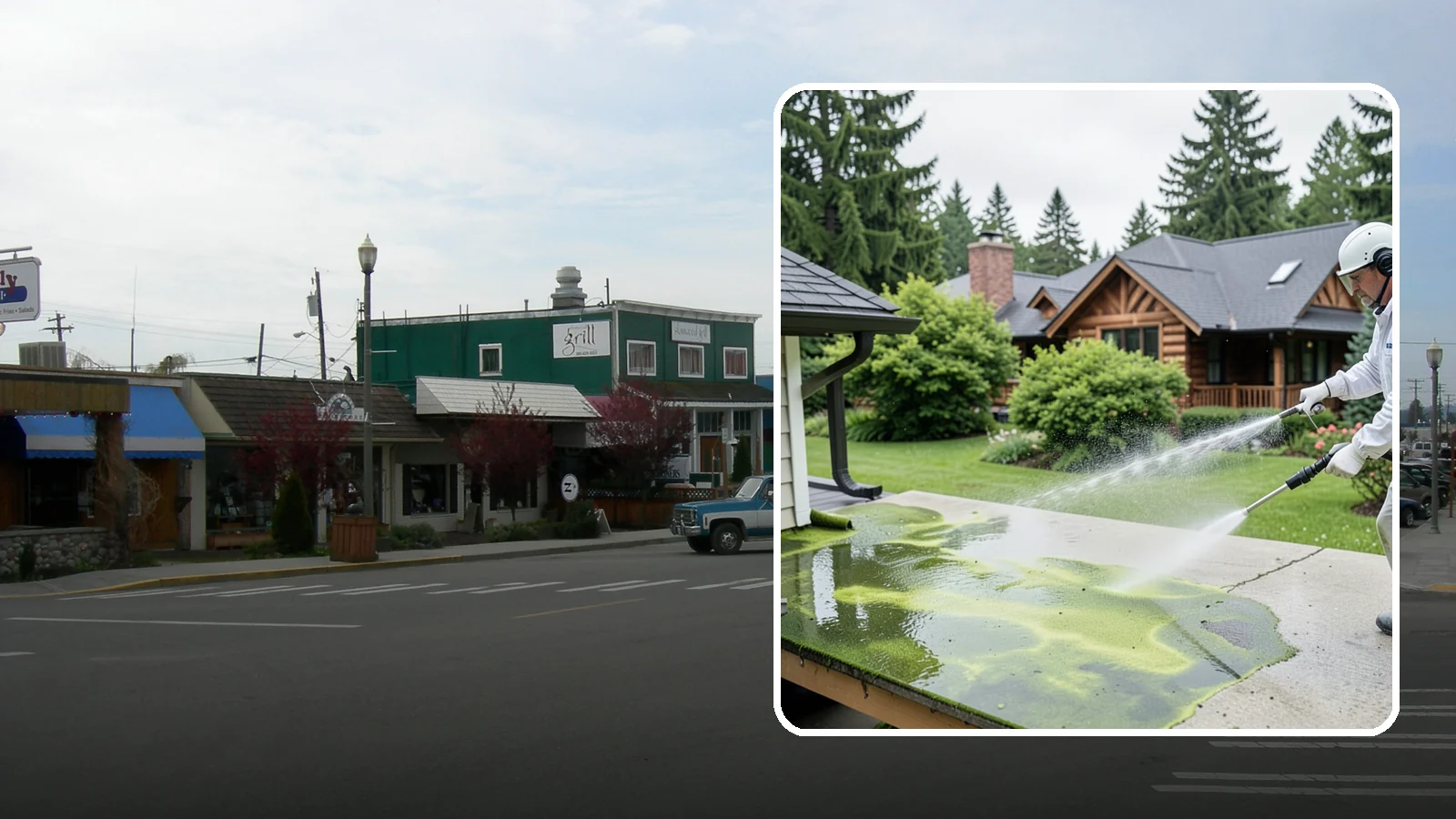 Algae Removal in Stanwood, Snohomish County, WA - Soft-wash algae removal that lifts the green film coating siding, roofs, decks, and concrete across shaded properties.