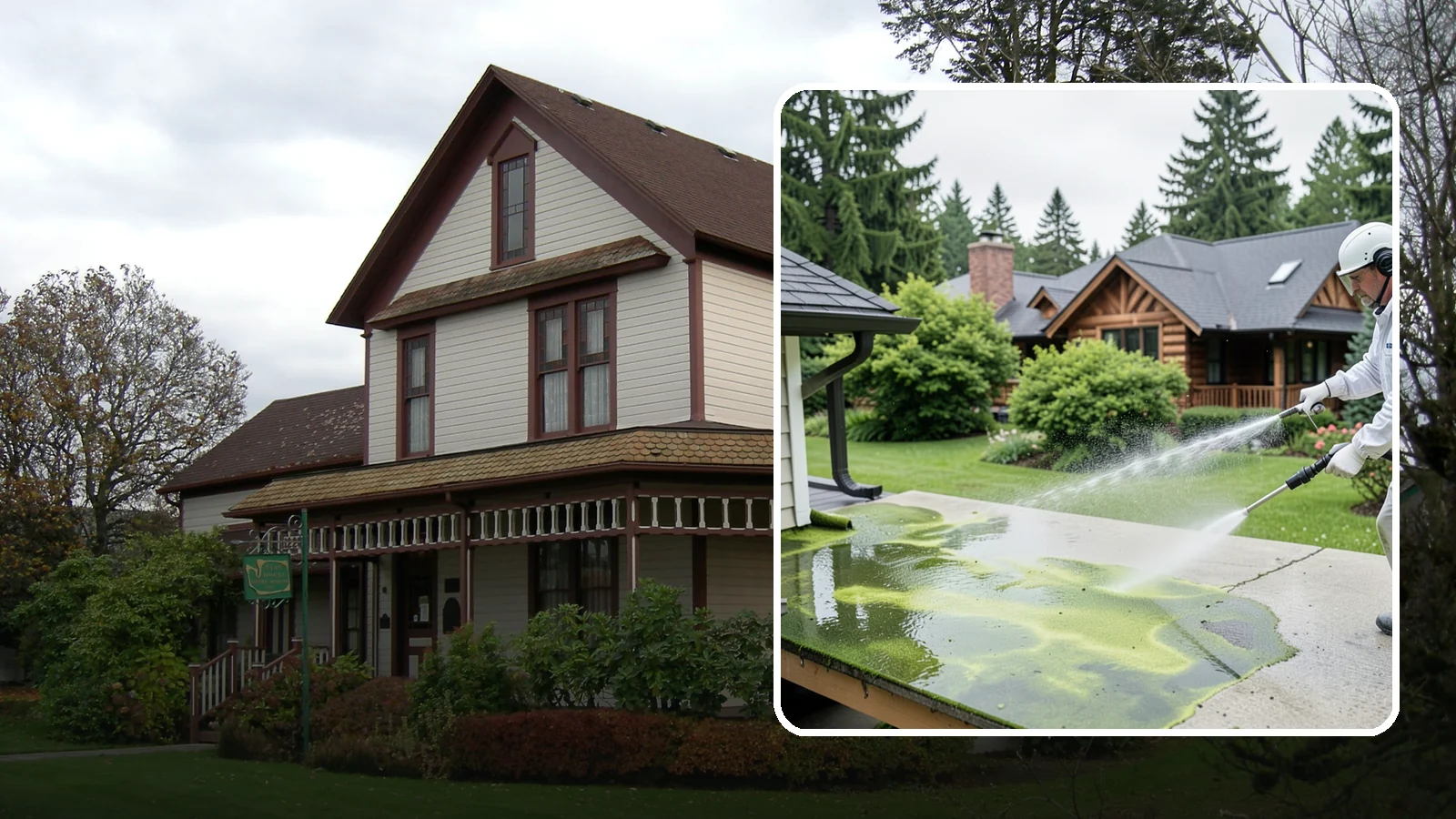 Algae Removal in Sumner, Pierce County, WA - Soft-wash algae removal that lifts the green film coating siding, roofs, decks, and concrete across shaded properties.