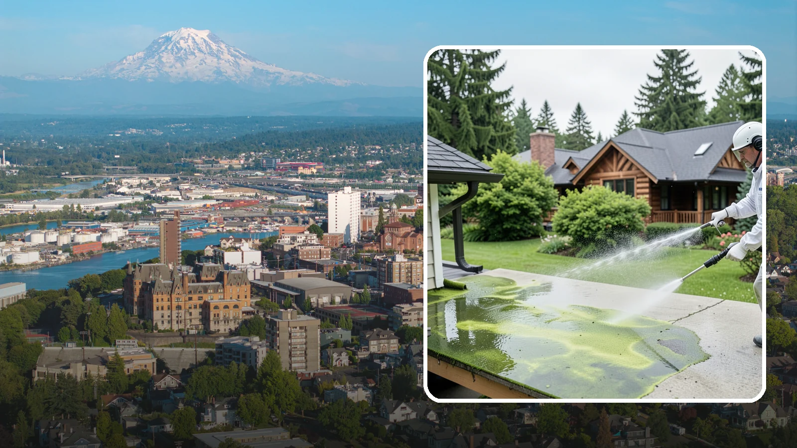 Algae Removal in Tacoma, Pierce County, WA - Soft-wash algae removal that lifts the green film coating siding, roofs, decks, and concrete across shaded properties.