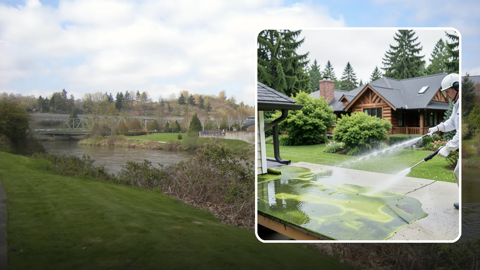 Algae Removal in Tukwila, King County, WA - Soft-wash algae removal that lifts the green film coating siding, roofs, decks, and concrete across shaded properties.