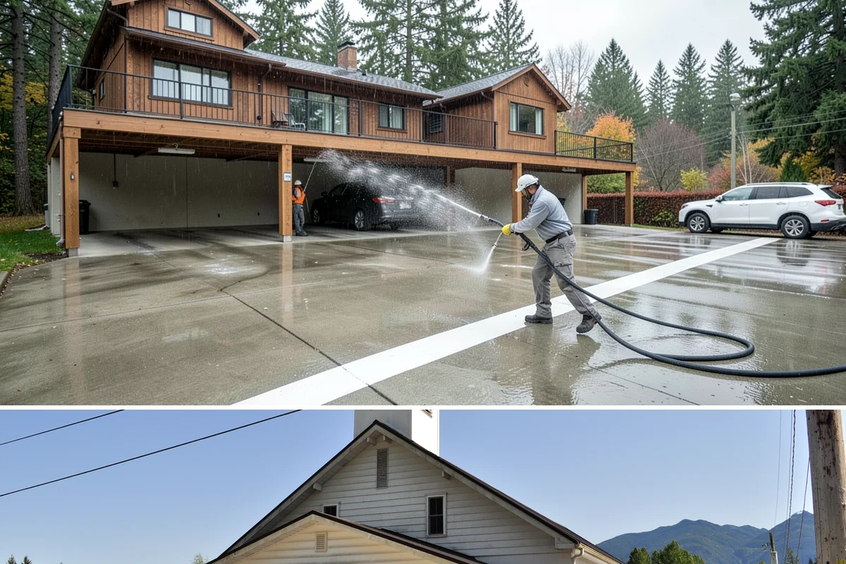 Aluminum Cleaning in Concrete, Skagit County, WA - Clean aluminum in spring or summer to remove the oxidation and streaking that accumulate through the wet season.