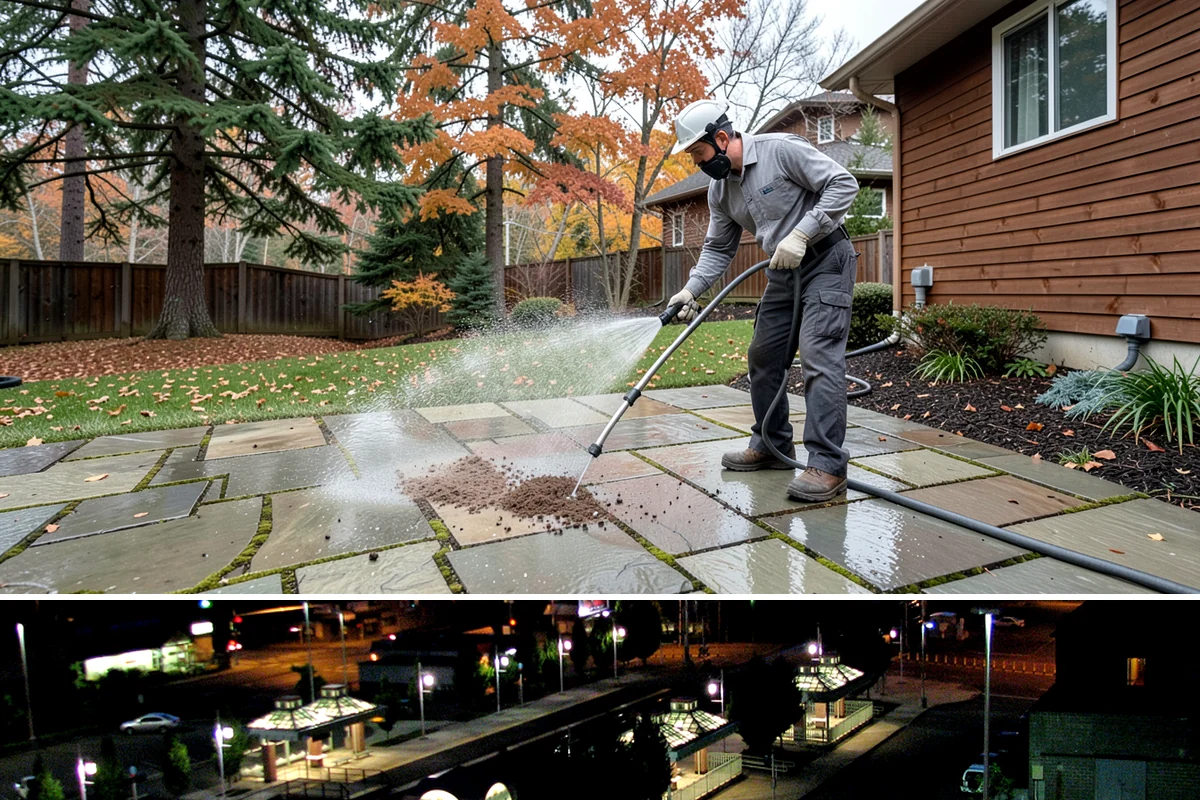 Aluminum Fence Cleaning in Auburn, King County, WA - Late spring is a good time to clear off winter oxidation and green film before summer entertaining.