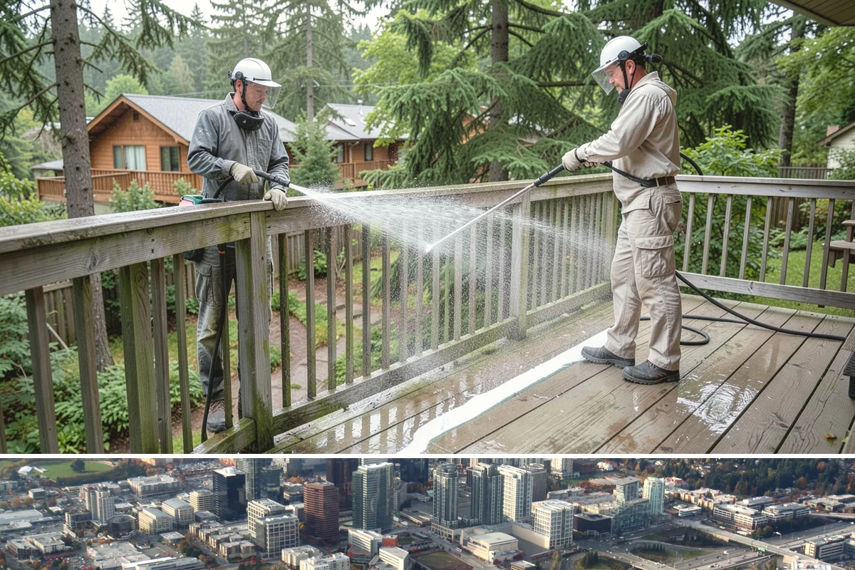 Aluminum Fence Cleaning in Bellevue, King County, WA - Late spring is a good time to clear off winter oxidation and green film before summer entertaining.