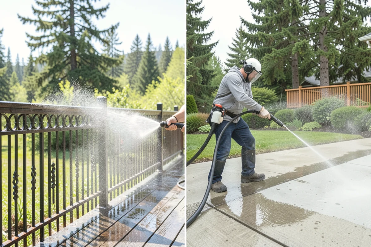 Aluminum Fence Cleaning in Black Diamond, King County, WA - Rinse loose dust and debris from the fence