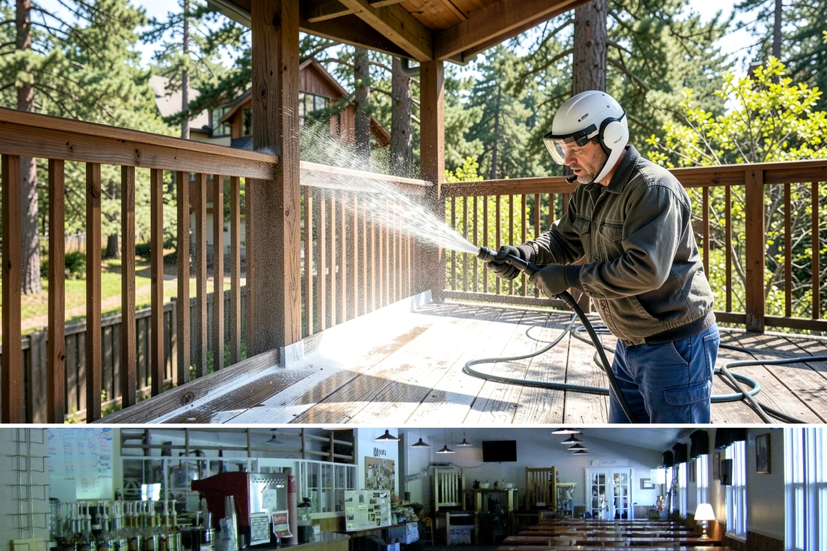 Aluminum Fence Cleaning in Black Diamond, King County, WA - Late spring is a good time to clear off winter oxidation and green film before summer entertaining.