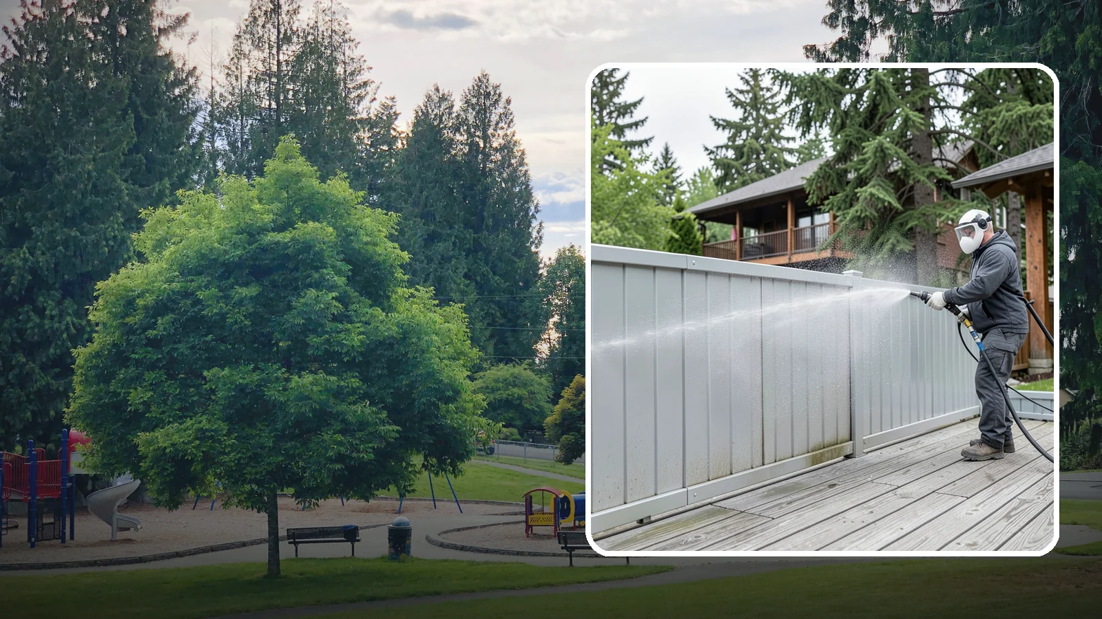 Aluminum Fence Cleaning in Bonney Lake, Pierce County, WA - Gentle cleaning that lifts oxidation haze and grime from powder-coated aluminum fencing.