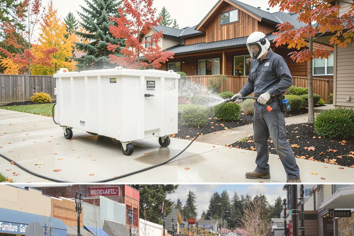 Aluminum Fence Cleaning in Bothell, King County, WA - Late spring is a good time to clear off winter oxidation and green film before summer entertaining.