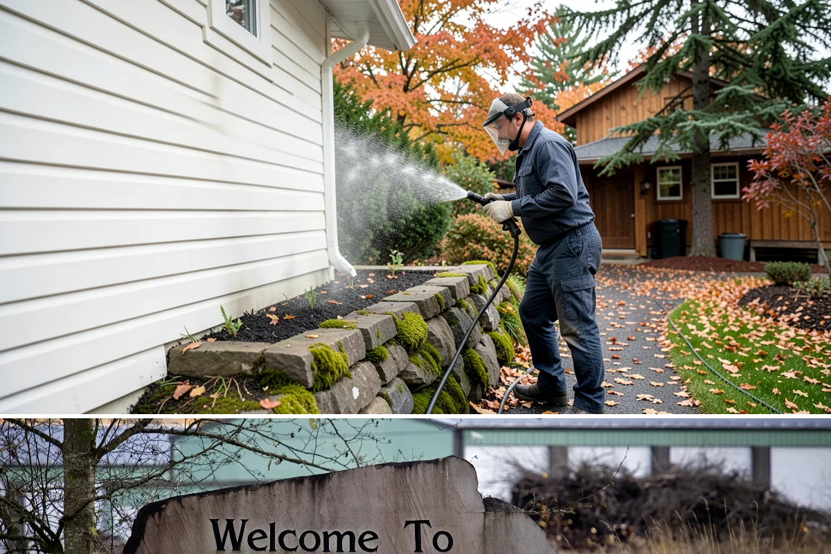 Aluminum Fence Cleaning in Buckley, Pierce County, WA - Late spring is a good time to clear off winter oxidation and green film before summer entertaining.