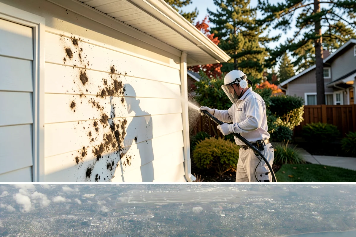 Aluminum Fence Cleaning in Burien, King County, WA - Late spring is a good time to clear off winter oxidation and green film before summer entertaining.