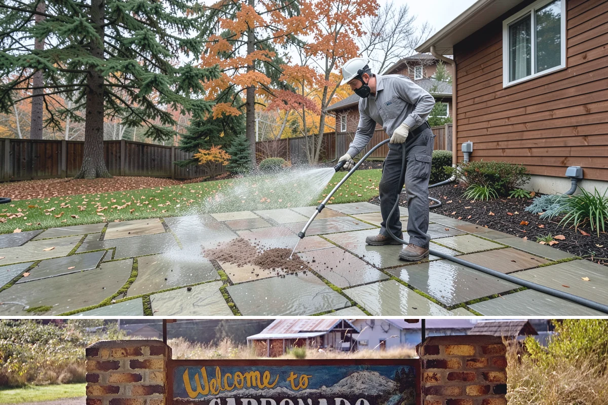 Aluminum Fence Cleaning in Carbonado, Pierce County, WA - Late spring is a good time to clear off winter oxidation and green film before summer entertaining.