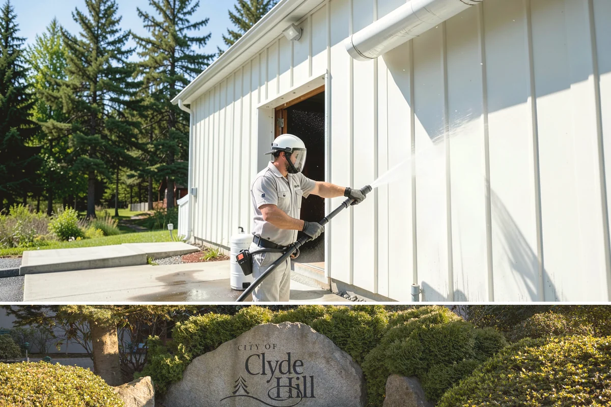 Aluminum Fence Cleaning in Clyde Hill, King County, WA - Late spring is a good time to clear off winter oxidation and green film before summer entertaining.