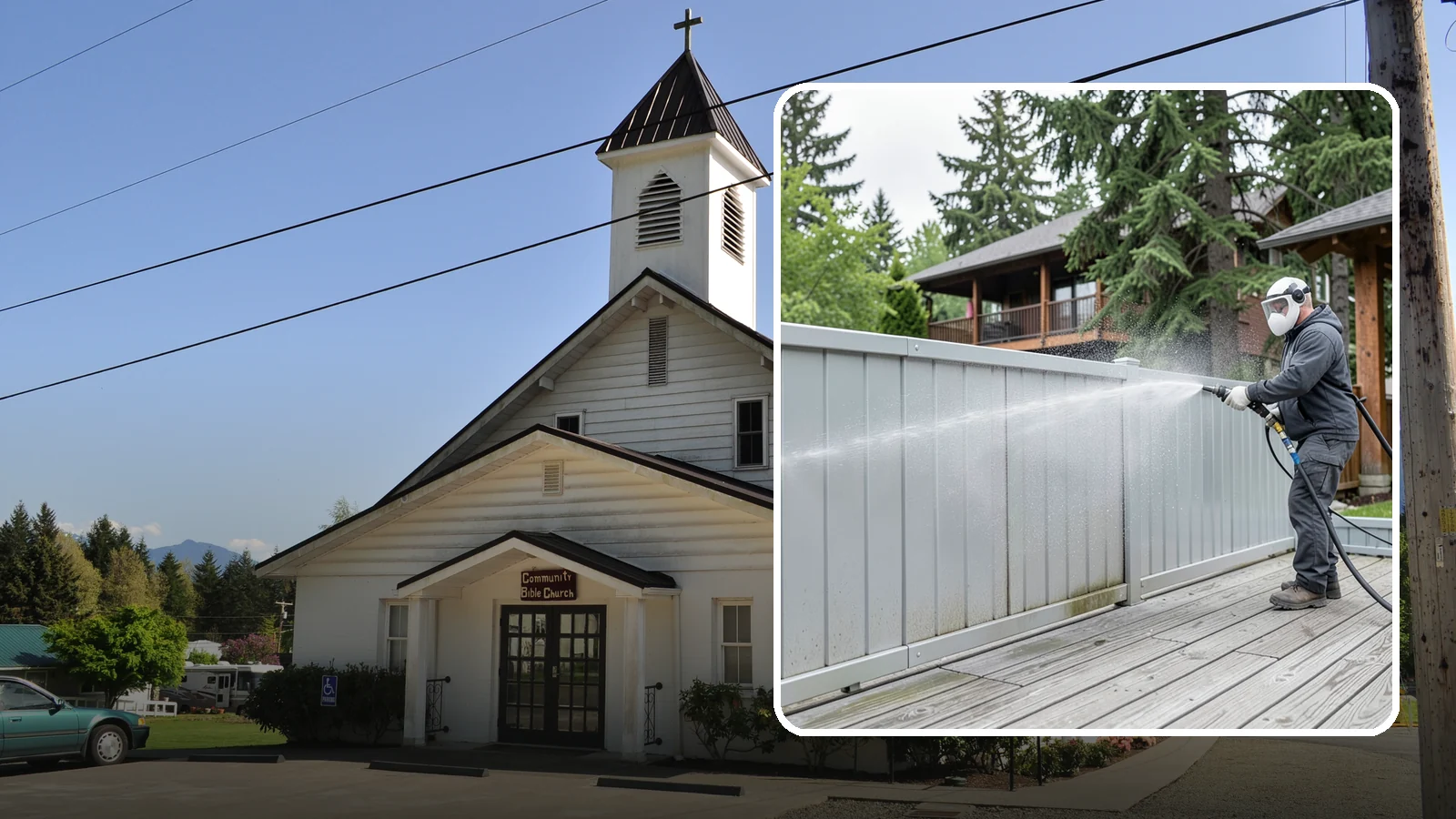 Aluminum Fence Cleaning in Concrete, Skagit County, WA - Gentle cleaning that lifts oxidation haze and grime from powder-coated aluminum fencing.