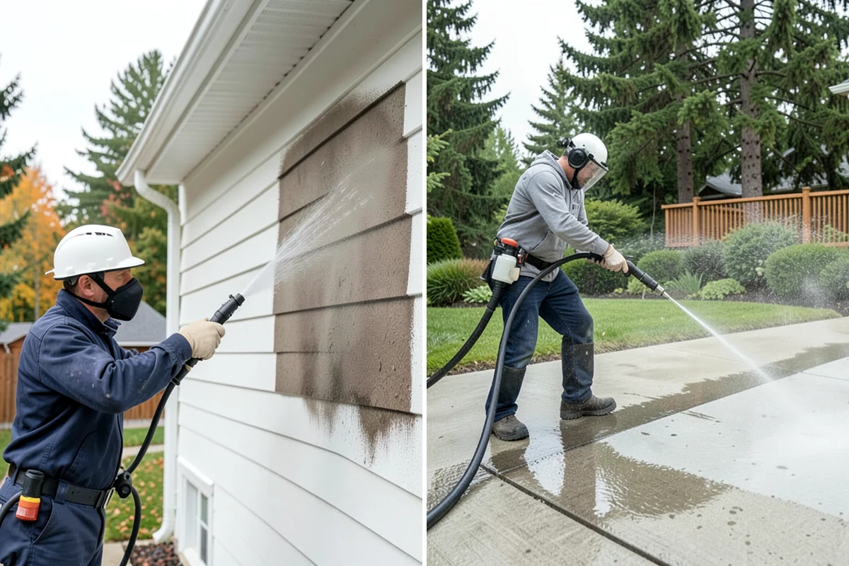 Aluminum Fence Cleaning in Concrete, Skagit County, WA - Rinse loose dust and debris from the fence