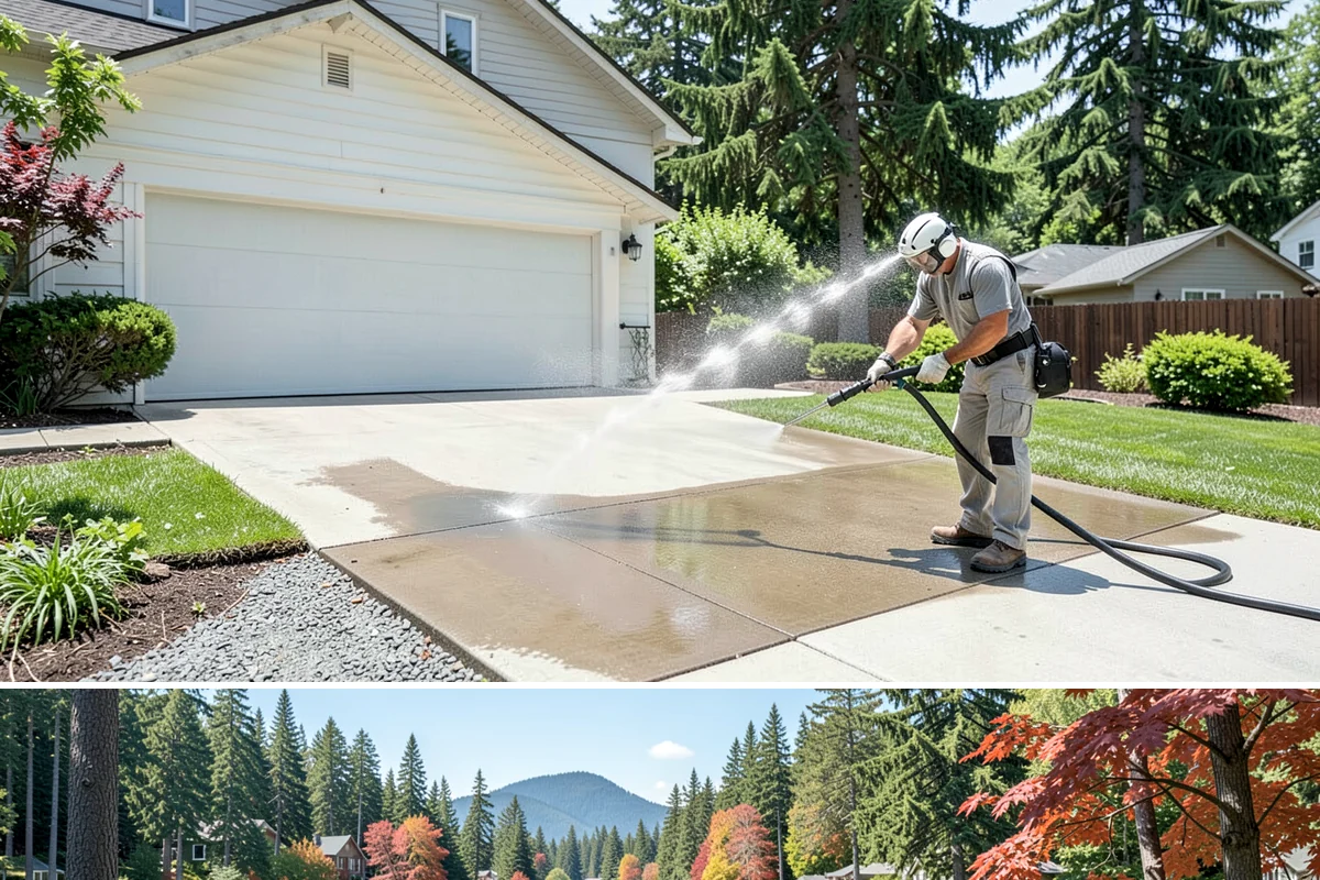 Aluminum Fence Cleaning in Covington, King County, WA - Late spring is a good time to clear off winter oxidation and green film before summer entertaining.