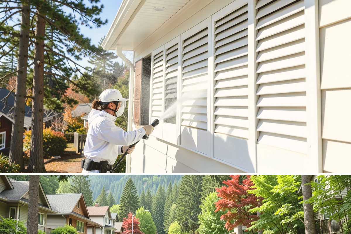 Aluminum Fence Cleaning in Darrington, Snohomish County, WA - Late spring is a good time to clear off winter oxidation and green film before summer entertaining.