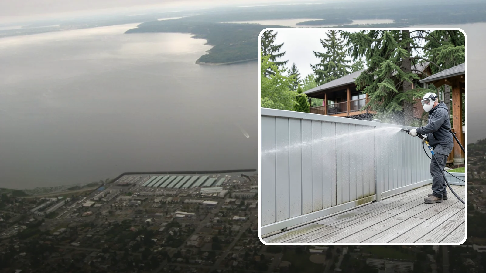 Aluminum Fence Cleaning in Des Moines, King County, WA - Gentle cleaning that lifts oxidation haze and grime from powder-coated aluminum fencing.