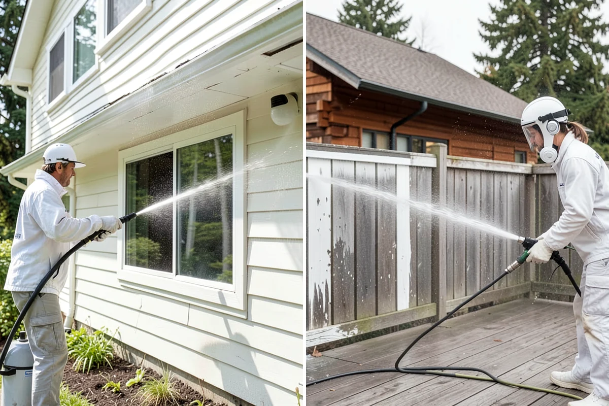 Aluminum Fence Cleaning in DuPont, Pierce County, WA - Rinse loose dust and debris from the fence