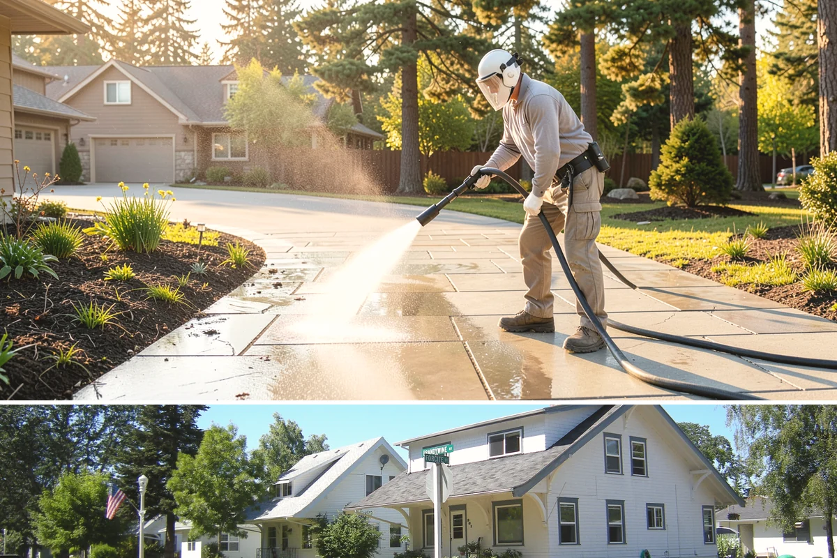 Aluminum Fence Cleaning in DuPont, Pierce County, WA - Late spring is a good time to clear off winter oxidation and green film before summer entertaining.