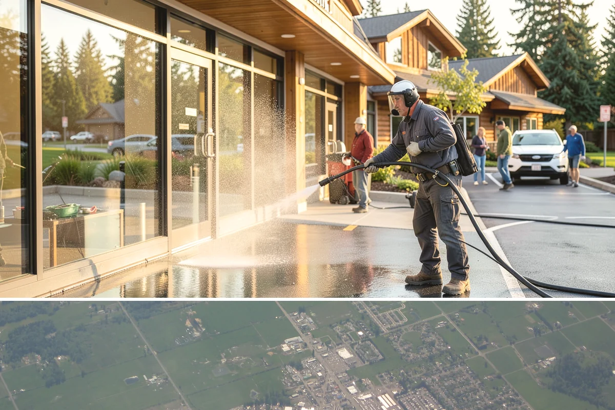 Aluminum Fence Cleaning in Enumclaw, King County, WA - Late spring is a good time to clear off winter oxidation and green film before summer entertaining.