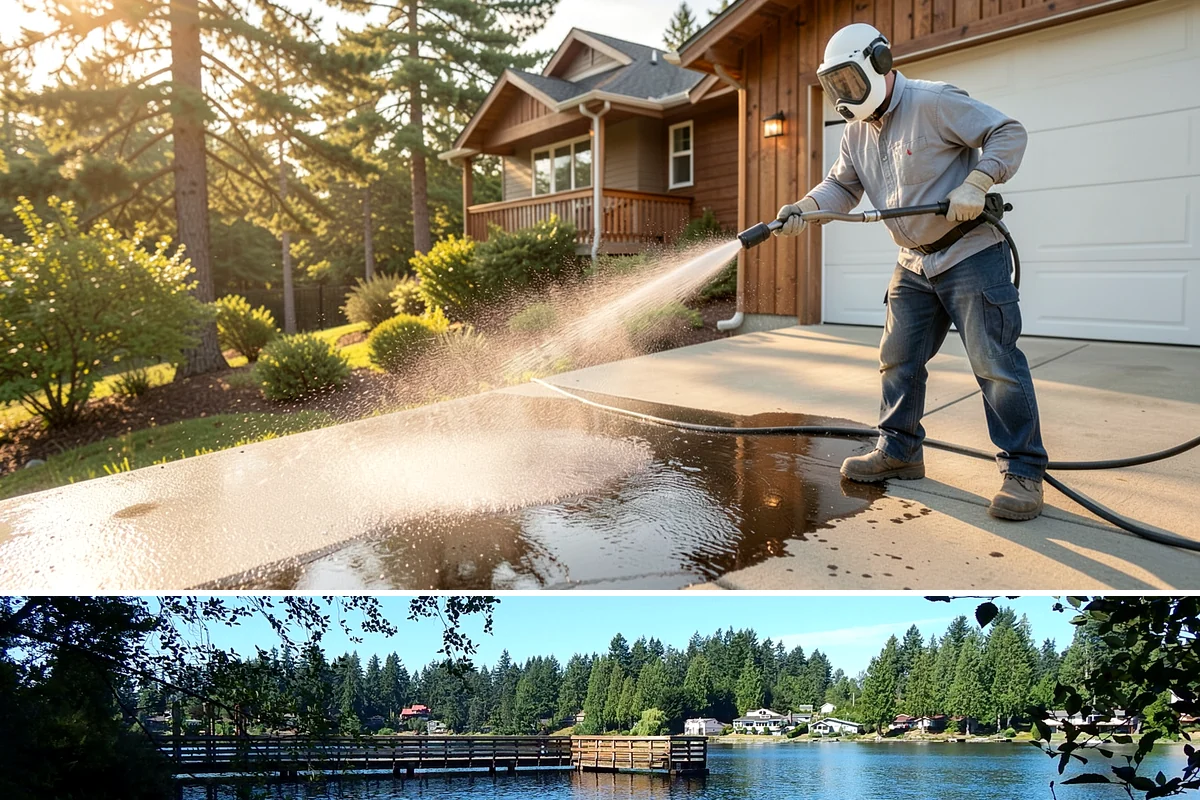 Aluminum Fence Cleaning in Federal Way, King County, WA - Late spring is a good time to clear off winter oxidation and green film before summer entertaining.
