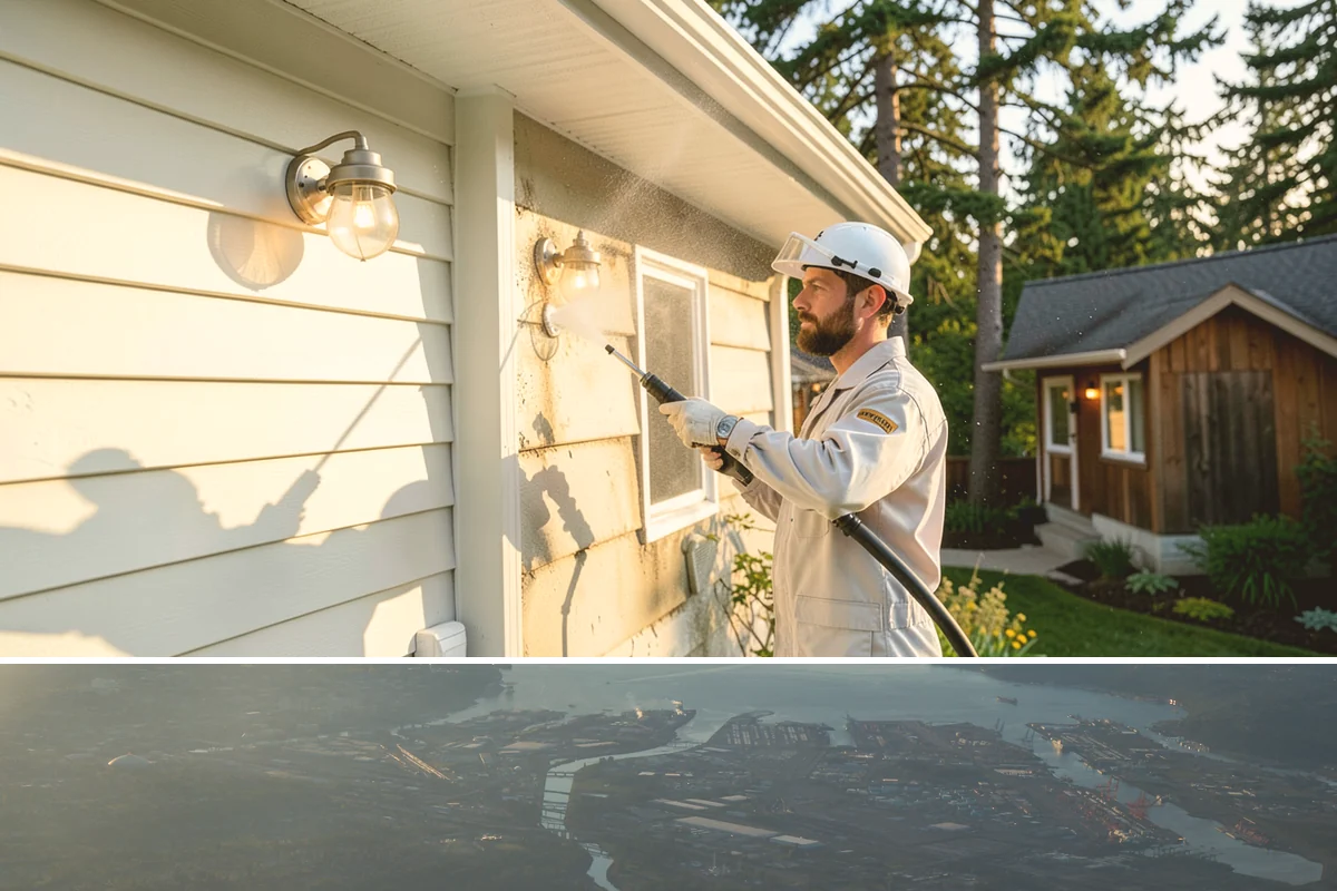 Aluminum Fence Cleaning in Fife, Pierce County, WA - Late spring is a good time to clear off winter oxidation and green film before summer entertaining.