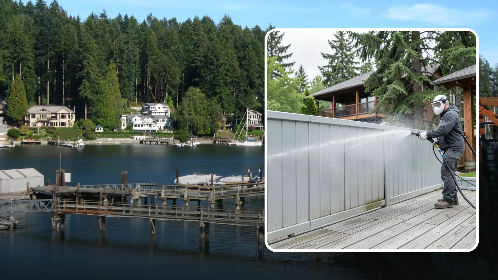 Aluminum Fence Cleaning in Gig Harbor, Pierce County, WA - Gentle cleaning that lifts oxidation haze and grime from powder-coated aluminum fencing.