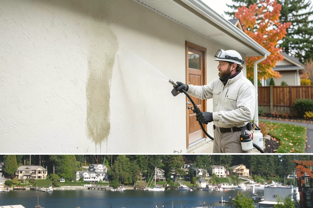 Aluminum Fence Cleaning in Gig Harbor, Pierce County, WA - Late spring is a good time to clear off winter oxidation and green film before summer entertaining.