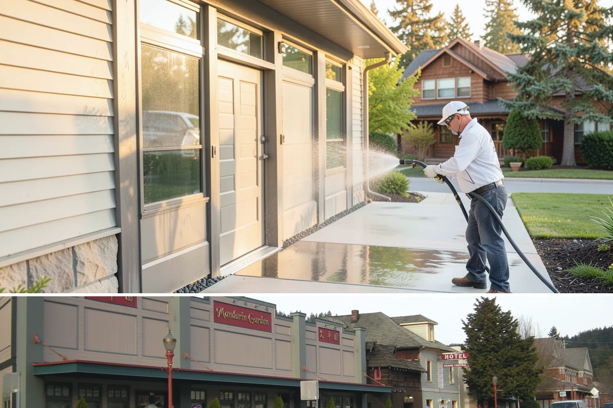 Aluminum Fence Cleaning in Issaquah, King County, WA - Late spring is a good time to clear off winter oxidation and green film before summer entertaining.