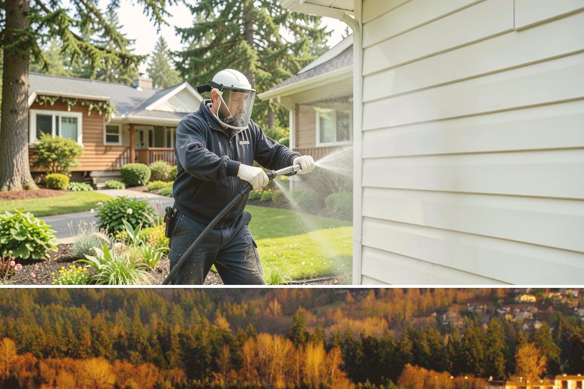 Aluminum Fence Cleaning in Kenmore, King County, WA - Late spring is a good time to clear off winter oxidation and green film before summer entertaining.