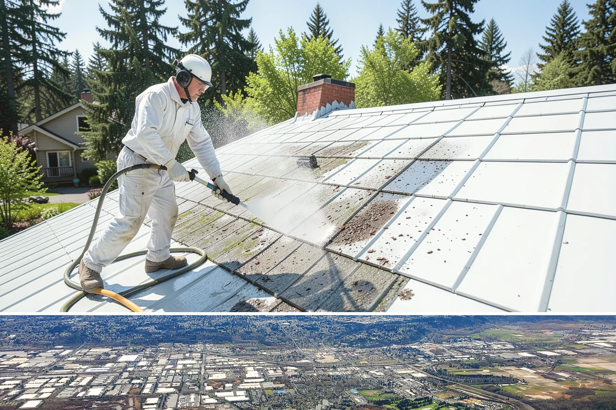 Aluminum Fence Cleaning in Kent, King County, WA - Late spring is a good time to clear off winter oxidation and green film before summer entertaining.