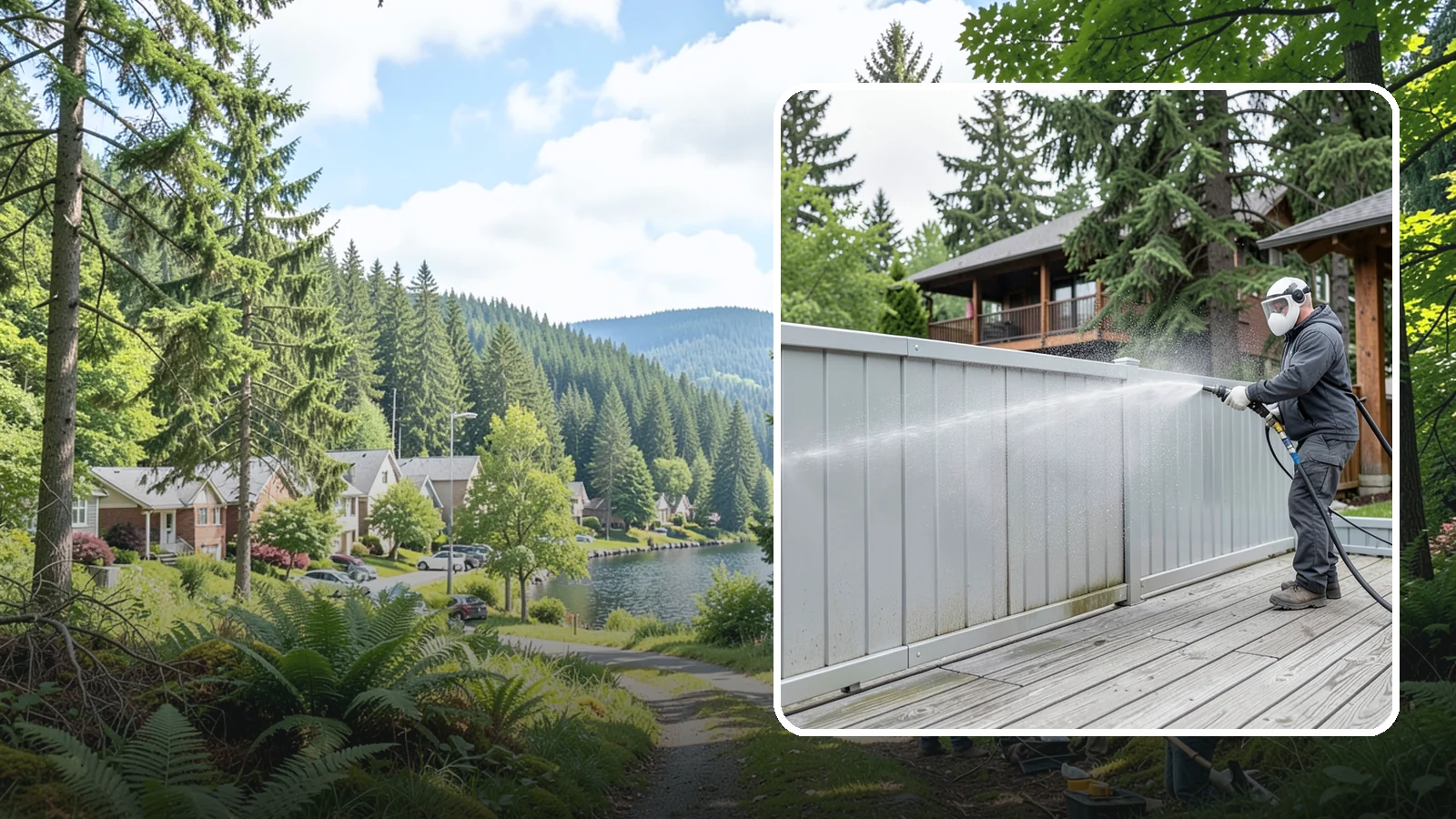 Aluminum Fence Cleaning in Lake Forest Park, King County, WA - Gentle cleaning that lifts oxidation haze and grime from powder-coated aluminum fencing.