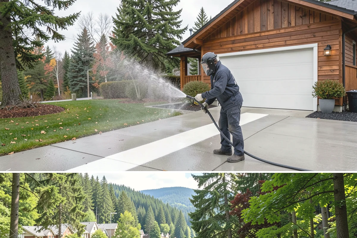 Aluminum Fence Cleaning in Lake Forest Park, King County, WA - Late spring is a good time to clear off winter oxidation and green film before summer entertaining.