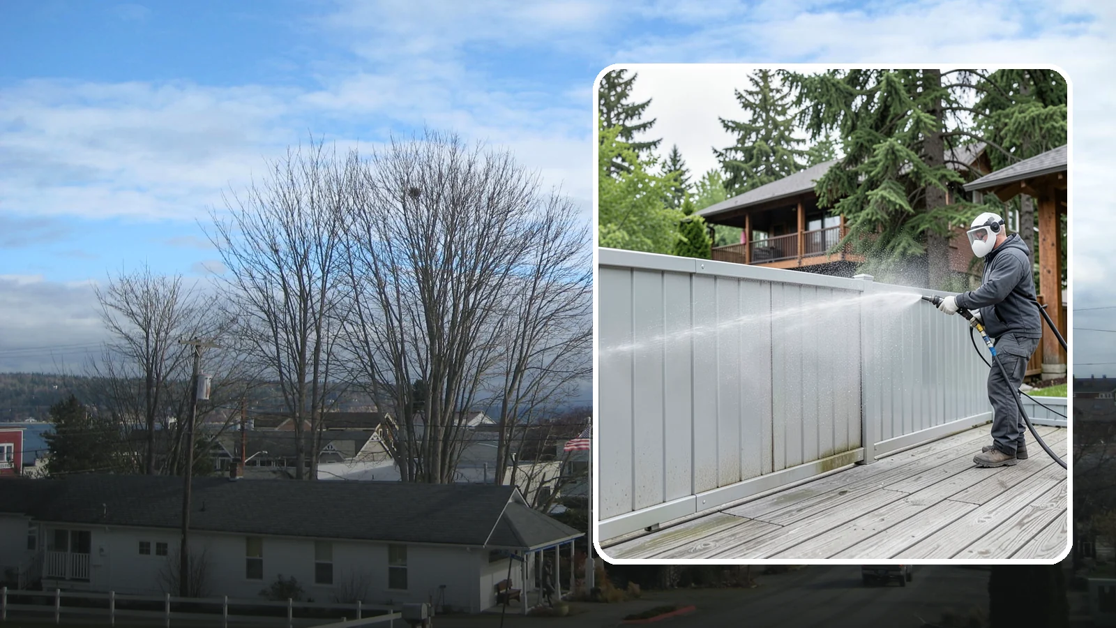 Aluminum Fence Cleaning in Langley, Island County, WA - Gentle cleaning that lifts oxidation haze and grime from powder-coated aluminum fencing.