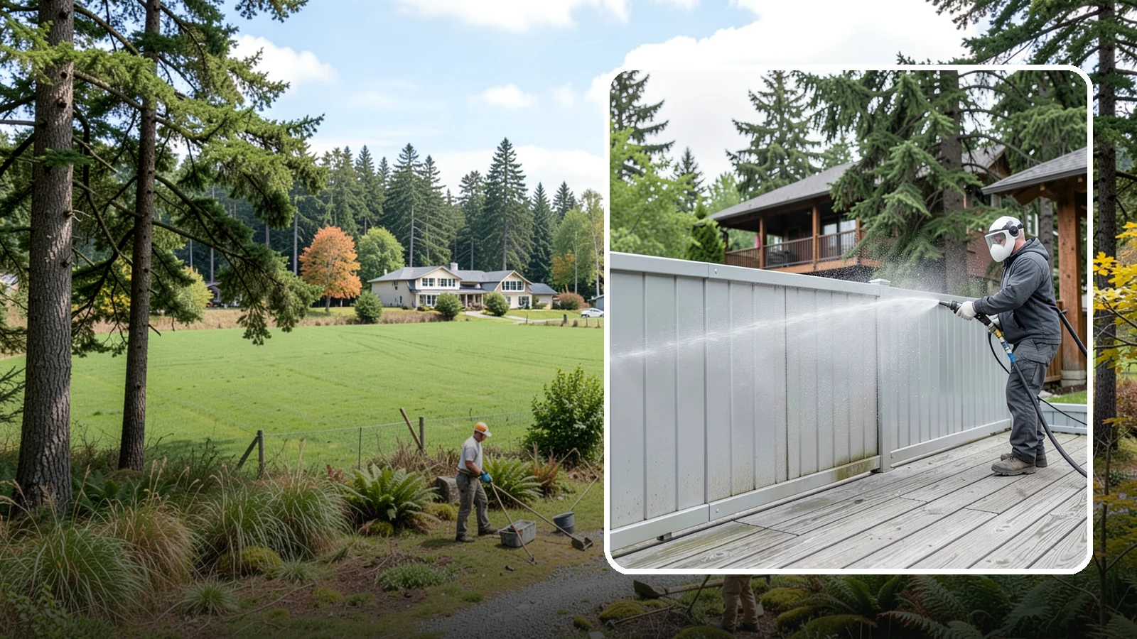 Aluminum Fence Cleaning in Lyman, Skagit County, WA - Gentle cleaning that lifts oxidation haze and grime from powder-coated aluminum fencing.