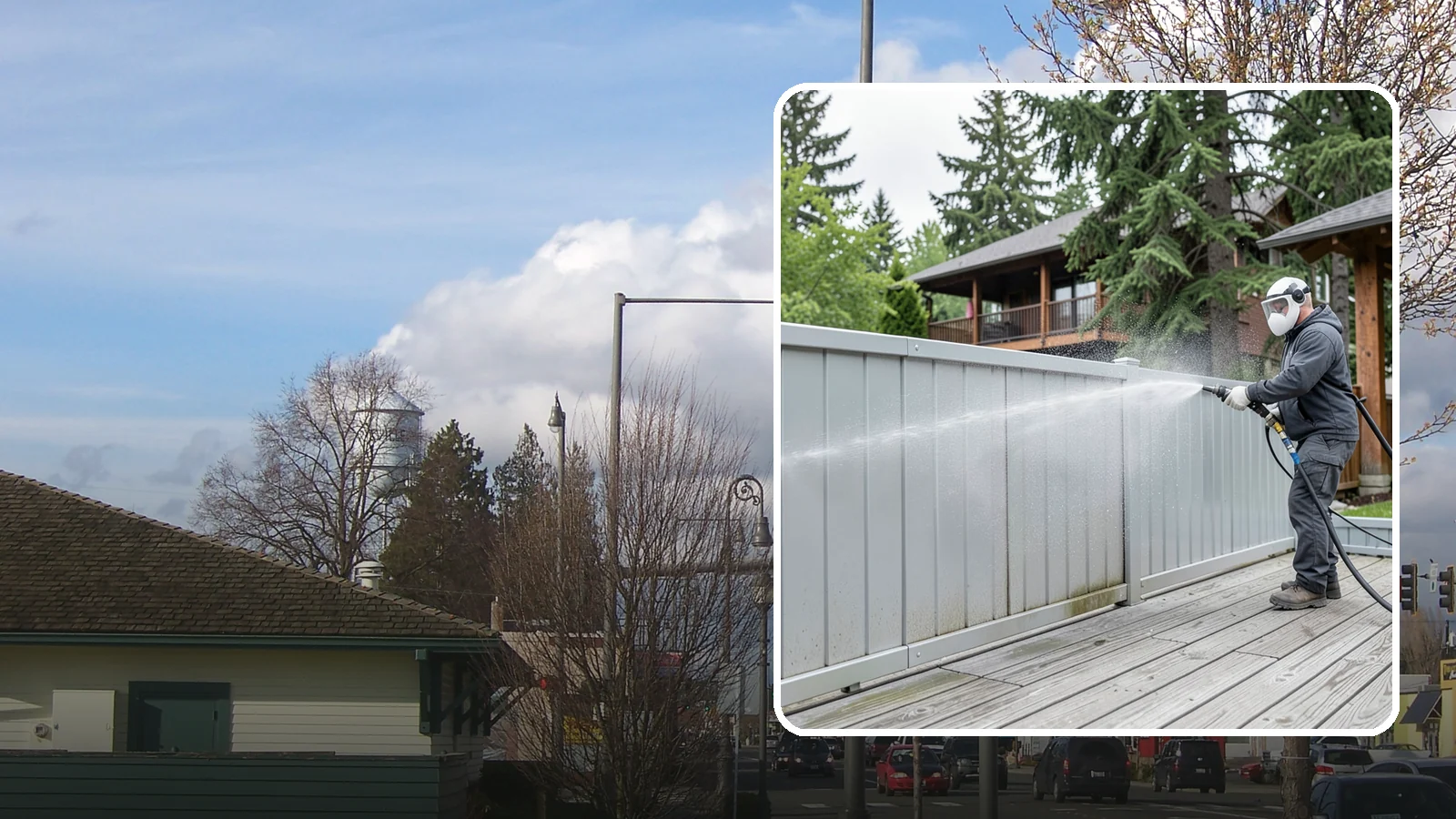 Aluminum Fence Cleaning in Marysville, Snohomish County, WA - Gentle cleaning that lifts oxidation haze and grime from powder-coated aluminum fencing.