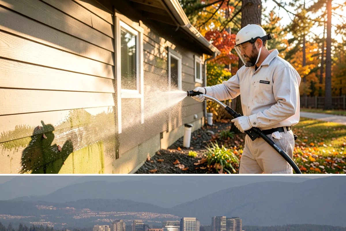 Aluminum Fence Cleaning in Medina, King County, WA - Late spring is a good time to clear off winter oxidation and green film before summer entertaining.
