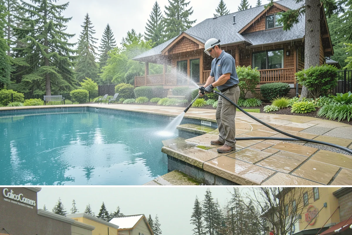 Aluminum Fence Cleaning in Mill Creek, Snohomish County, WA - Late spring is a good time to clear off winter oxidation and green film before summer entertaining.