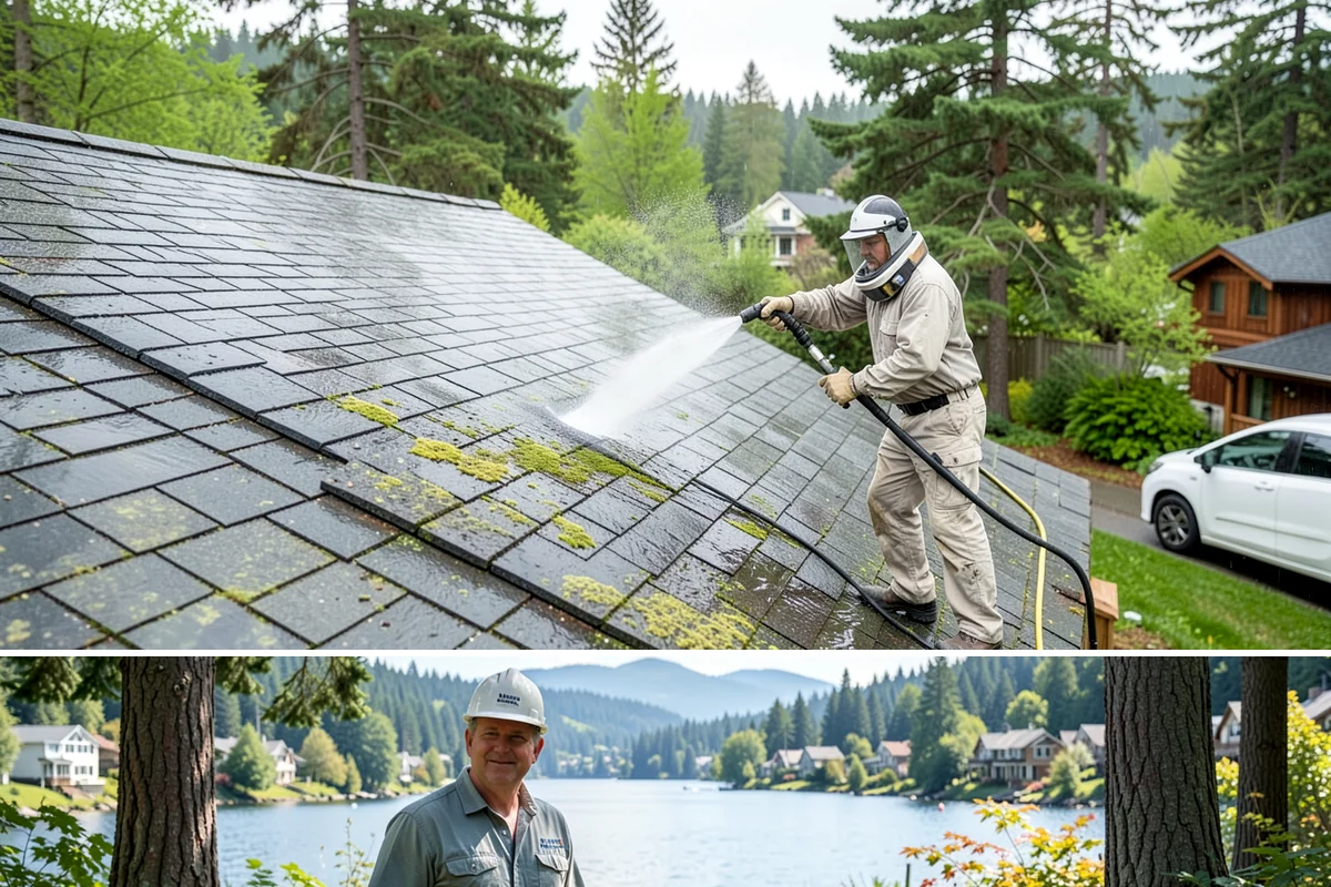 Aluminum Fence Cleaning in Milton, King County, WA - Late spring is a good time to clear off winter oxidation and green film before summer entertaining.