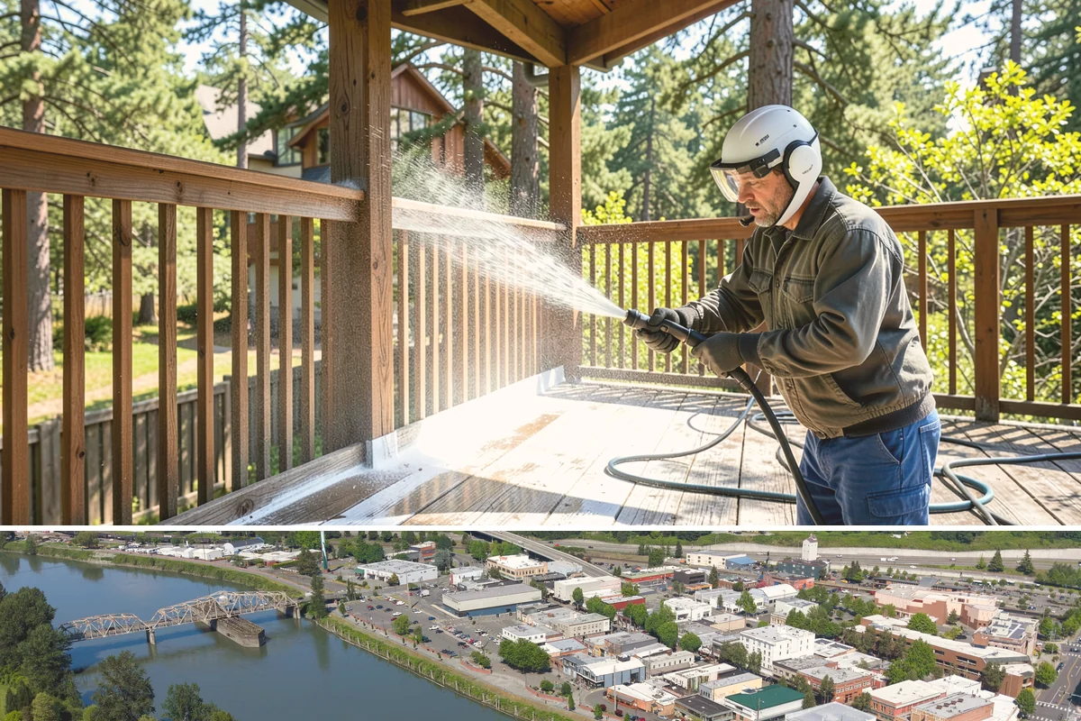 Aluminum Fence Cleaning in Mount Vernon, Skagit County, WA - Late spring is a good time to clear off winter oxidation and green film before summer entertaining.