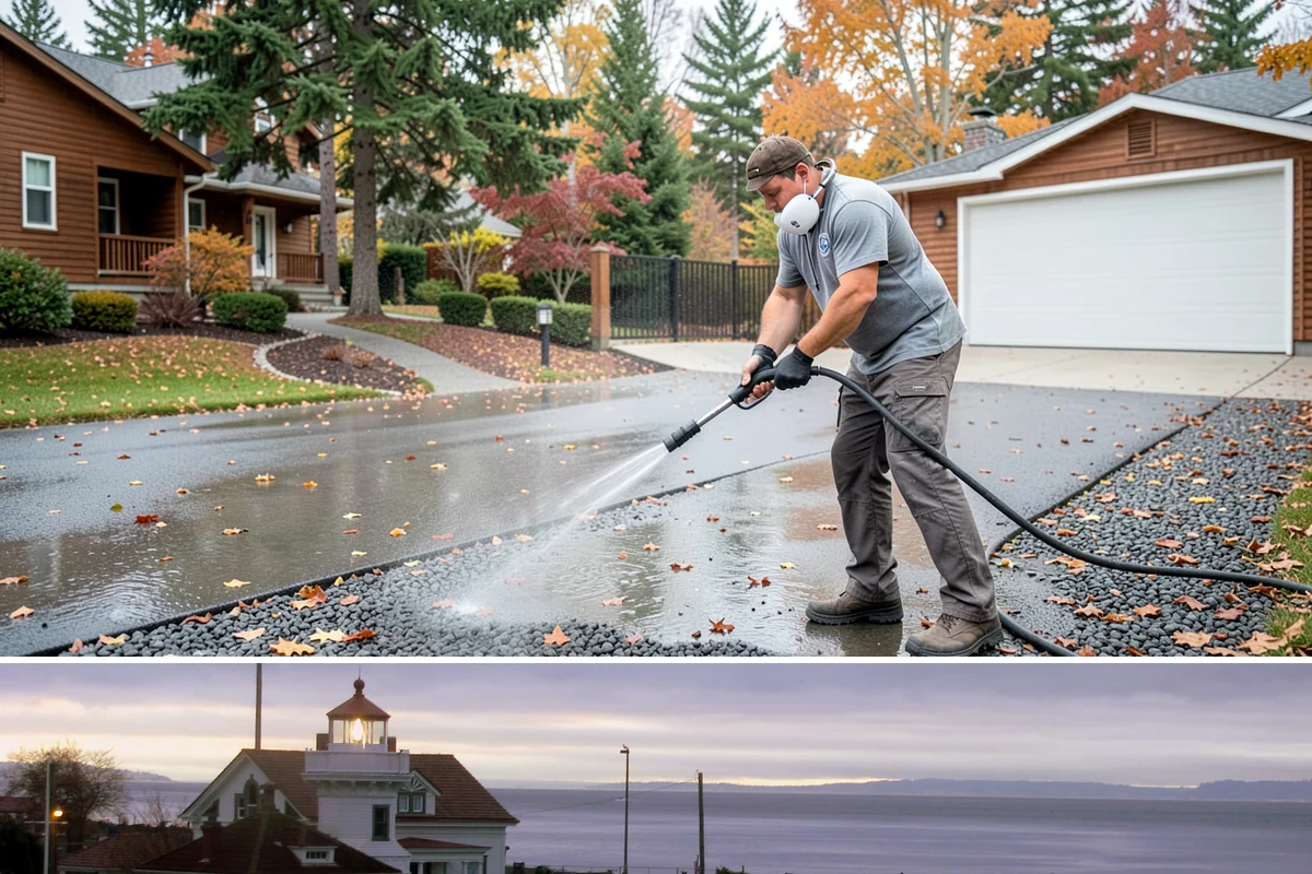 Aluminum Fence Cleaning in Mukilteo, Snohomish County, WA - Late spring is a good time to clear off winter oxidation and green film before summer entertaining.