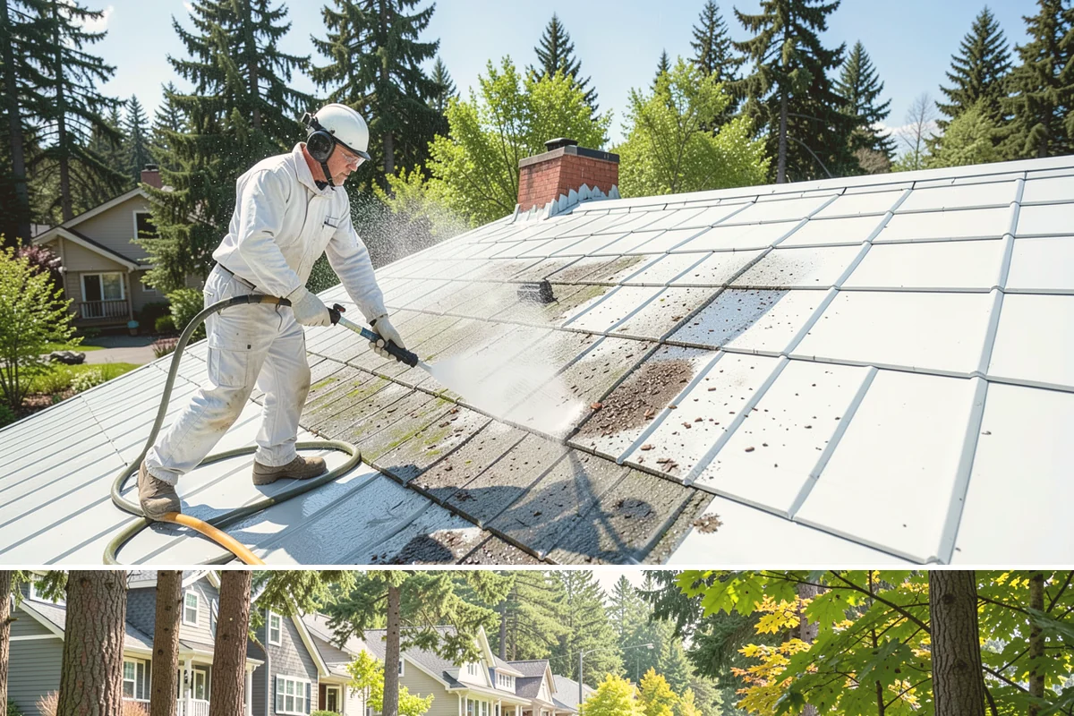 Aluminum Fence Cleaning in Normandy Park, King County, WA - Late spring is a good time to clear off winter oxidation and green film before summer entertaining.