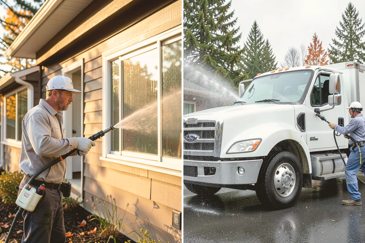 Aluminum Fence Cleaning in Orting, Pierce County, WA - Rinse loose dust and debris from the fence