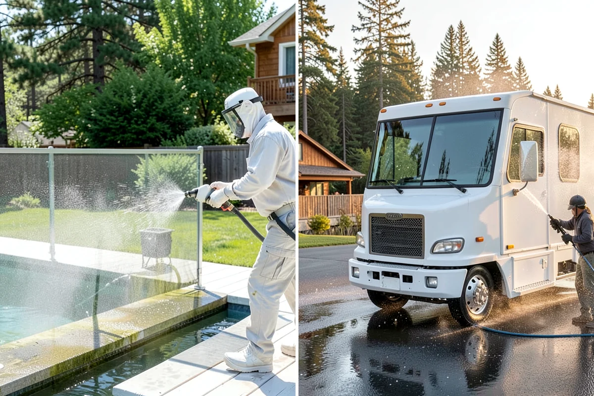 Aluminum Fence Cleaning in Puyallup, Pierce County, WA - Rinse loose dust and debris from the fence