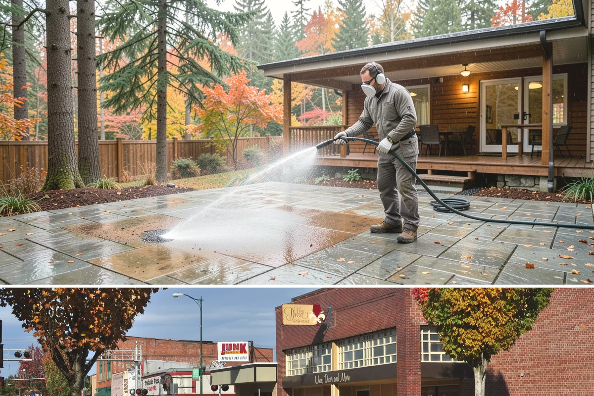 Aluminum Fence Cleaning in Puyallup, Pierce County, WA - Late spring is a good time to clear off winter oxidation and green film before summer entertaining.
