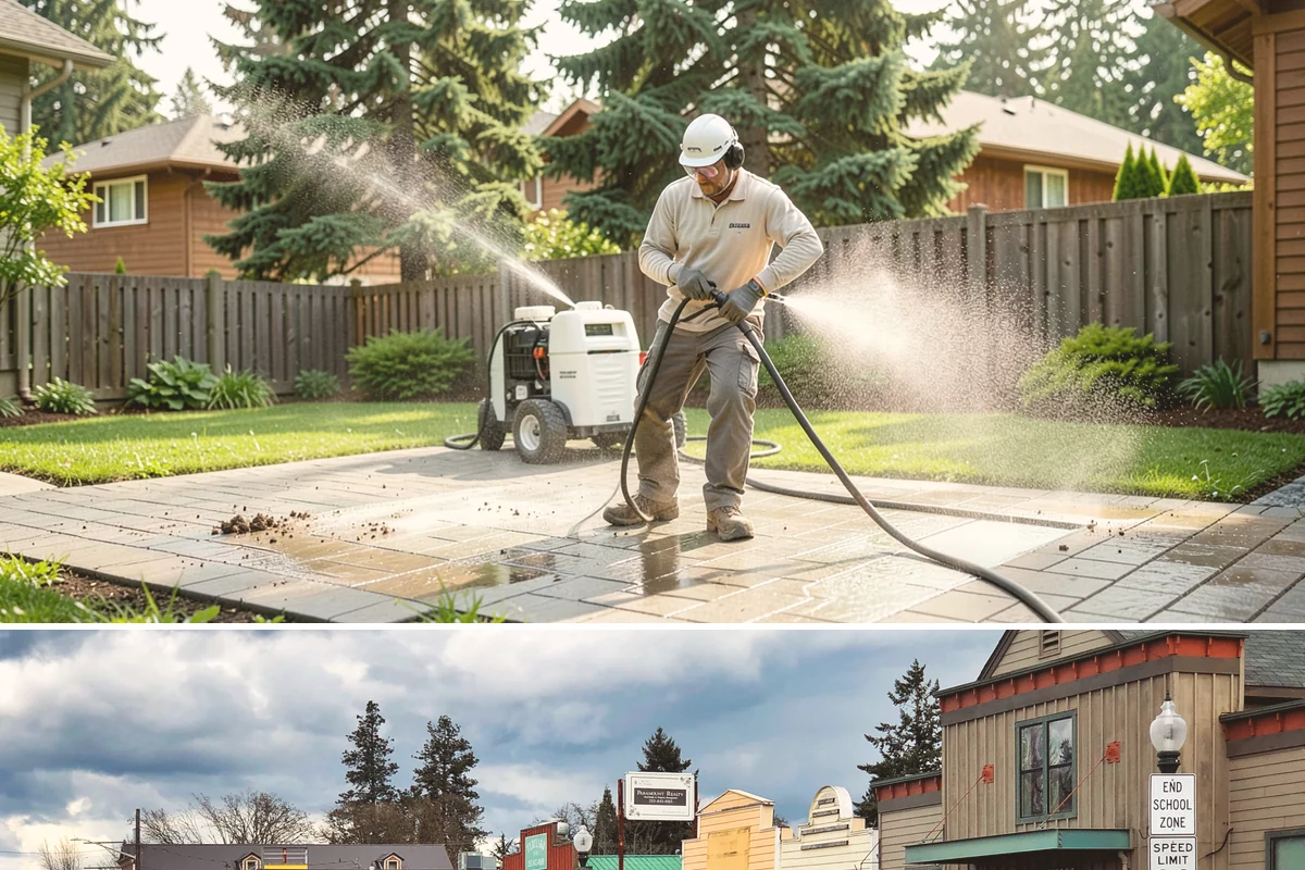 Aluminum Fence Cleaning in Roy, Pierce County, WA - Late spring is a good time to clear off winter oxidation and green film before summer entertaining.
