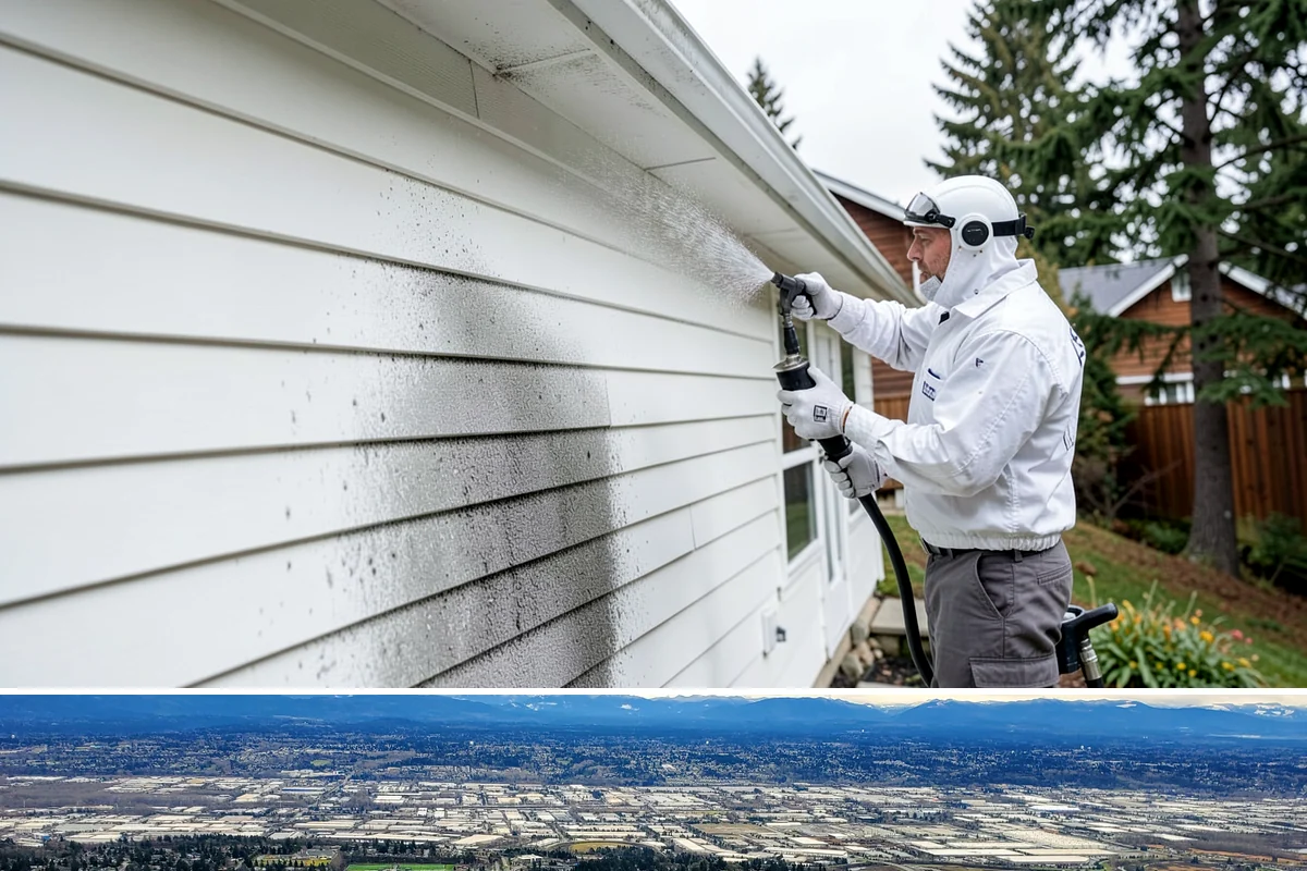 Aluminum Fence Cleaning in SeaTac, King County, WA - Late spring is a good time to clear off winter oxidation and green film before summer entertaining.