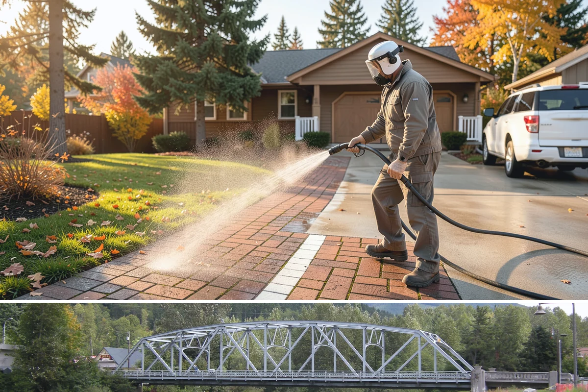 Aluminum Fence Cleaning in Skykomish, King County, WA - Late spring is a good time to clear off winter oxidation and green film before summer entertaining.