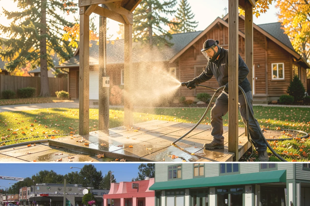 Aluminum Fence Cleaning in Snoqualmie, King County, WA - Late spring is a good time to clear off winter oxidation and green film before summer entertaining.